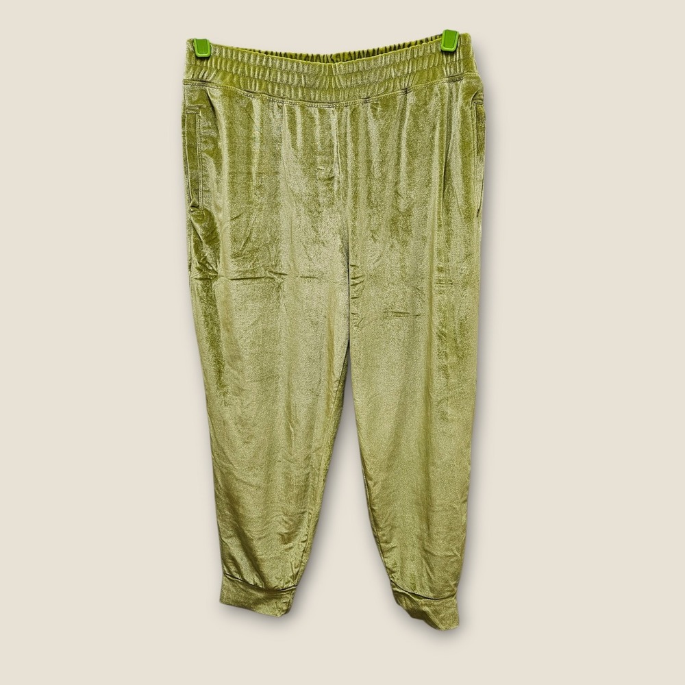 New‎ Fabletics Daria Velour Jogger Pants Womens Size L Green Drawstring Tapered